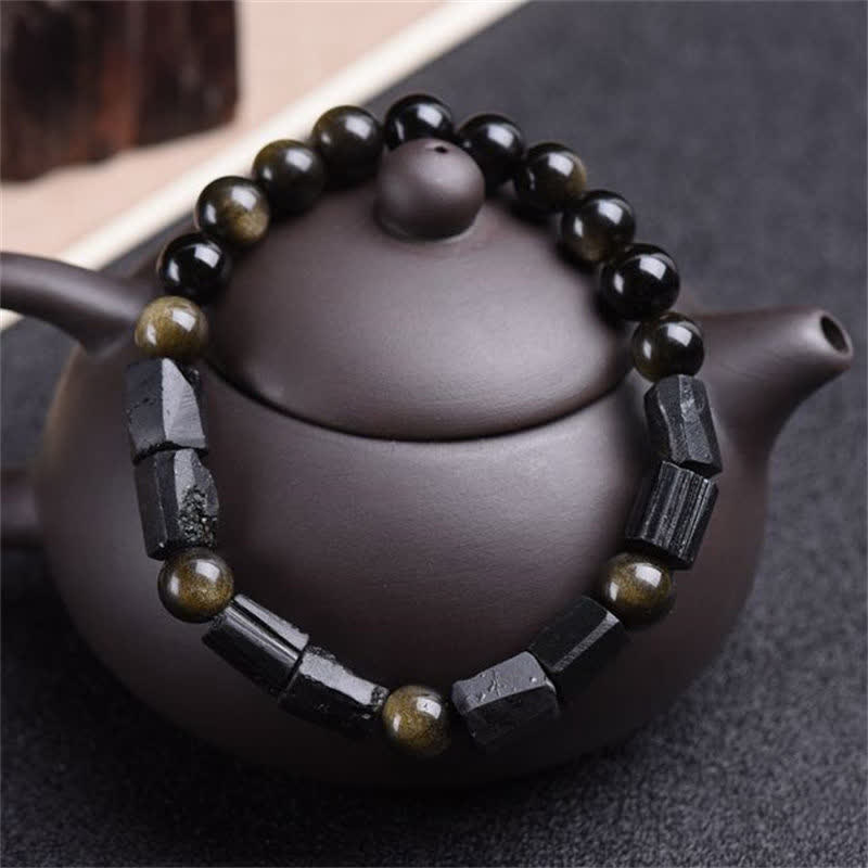 Fortune Jewel Gold Sheen Obsidian Black Tourmaline Wealth Bracelet
