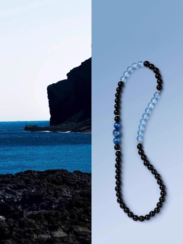 Obsidian & Aquamarine Double-Wrap Bracelet – New Year Fortune & Wealth Attraction Charm