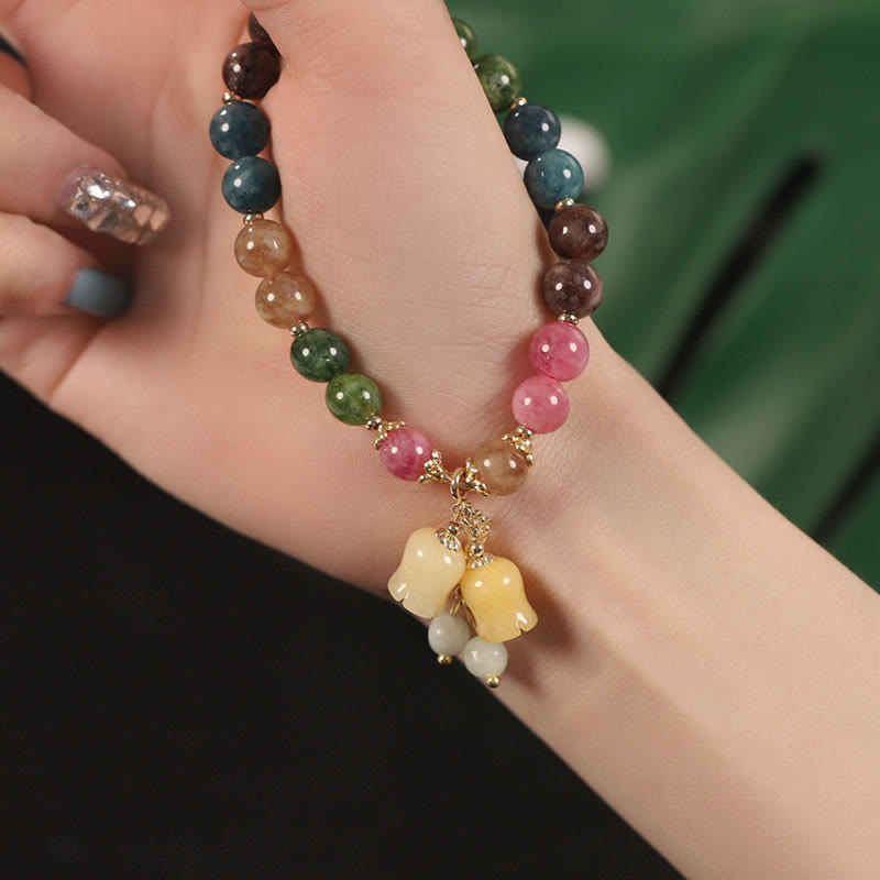 Fortune Jewel Natural Colorful Tourmaline Flower Bead Love Bracelet