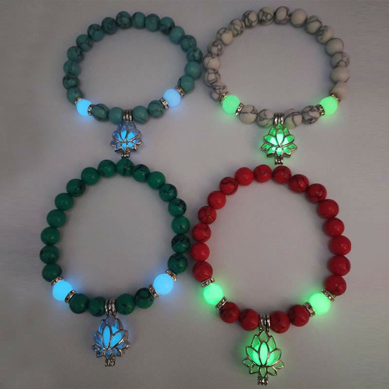 Fortune Jewel Tibetan Turquoise Glowstone Luminous Bead Lotus Protection Bracelet