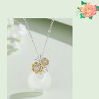Fortune Jewel 925 Sterling Silver Round Chalcedony Twelve Months Flower Harmony Necklace Pendant