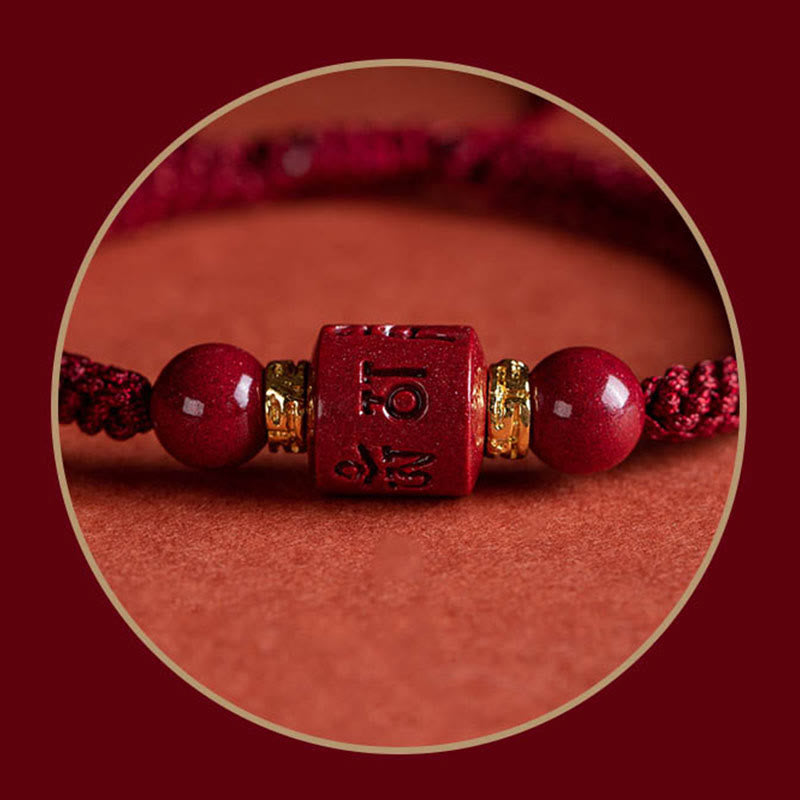 Fortune Jewel Tibet Cinnabar Om Mani Padme Hum Engraved Blessing Braided Bracelet