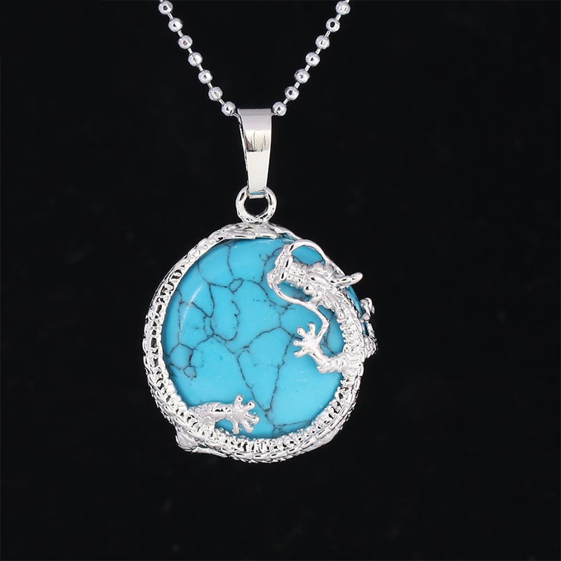 Fortune Jewel Chinese Dragon Natural Quartz Crystal Healing Energy Necklace Pendant