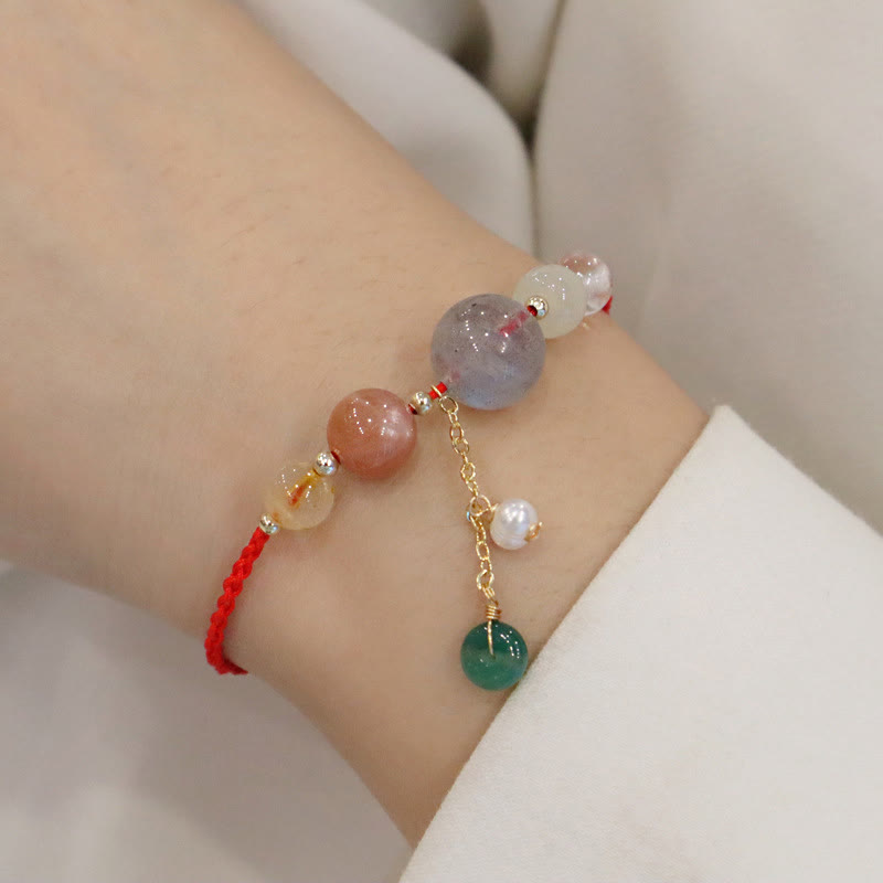 Fortune Jewel Moonstone Sunstone Beads Peace Buckle Charm Healing Bracelet