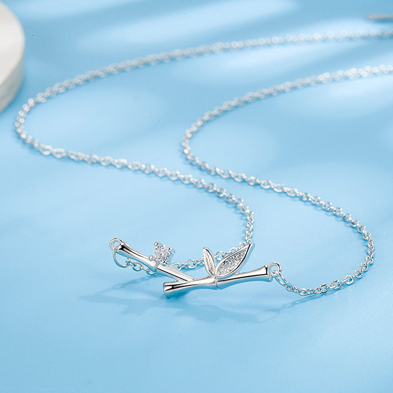 Fortune Jewel Bamboo Leaf Design Copper Zircon Wealth Necklace Pendant