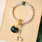 Fortune Jewel Natural Bodhi Seed African Blackwood Lovely Cat Charm Peace Harmony Bracelet