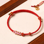 Fortune Jewel Handmade Peach Blossom Protection Braided Rope Bracelet