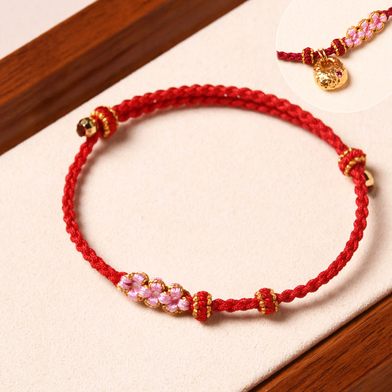 Fortune Jewel Handmade Peach Blossom Protection Braided Rope Bracelet