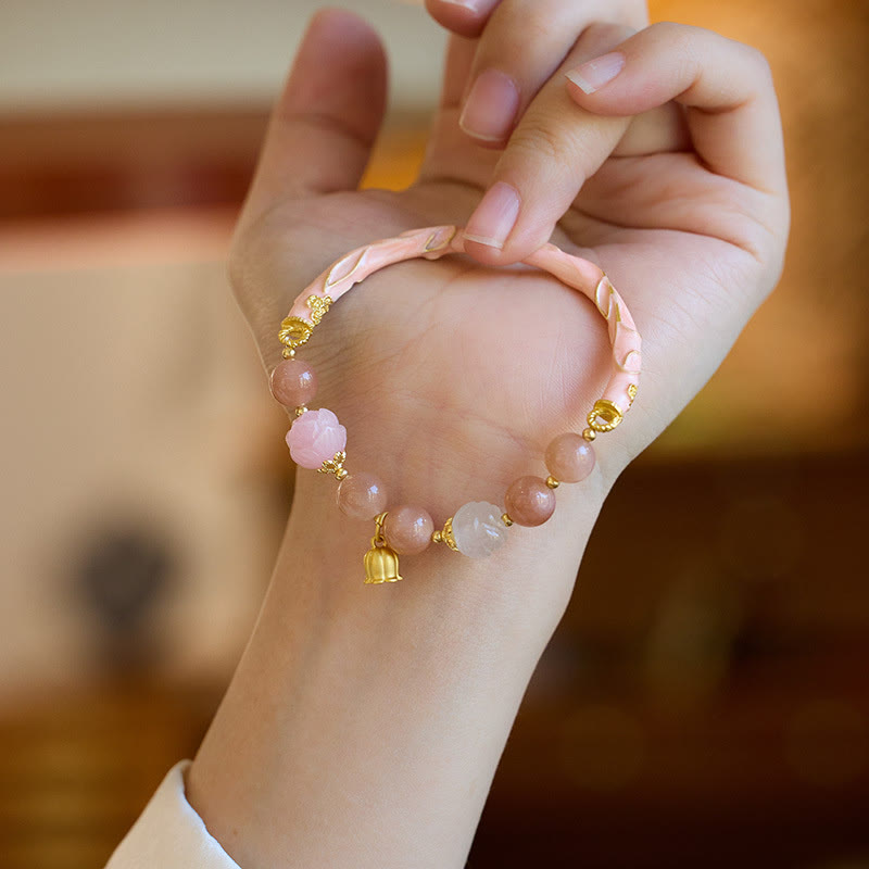 Fortune Jewel Sun Stone Golden Silk Jade Lily of the Valley Charm Positive Bracelet Bangle