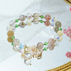 Fortune Jewel Strawberry Quartz Rutilated Quartz Fluorite Flower Healing Bracelet