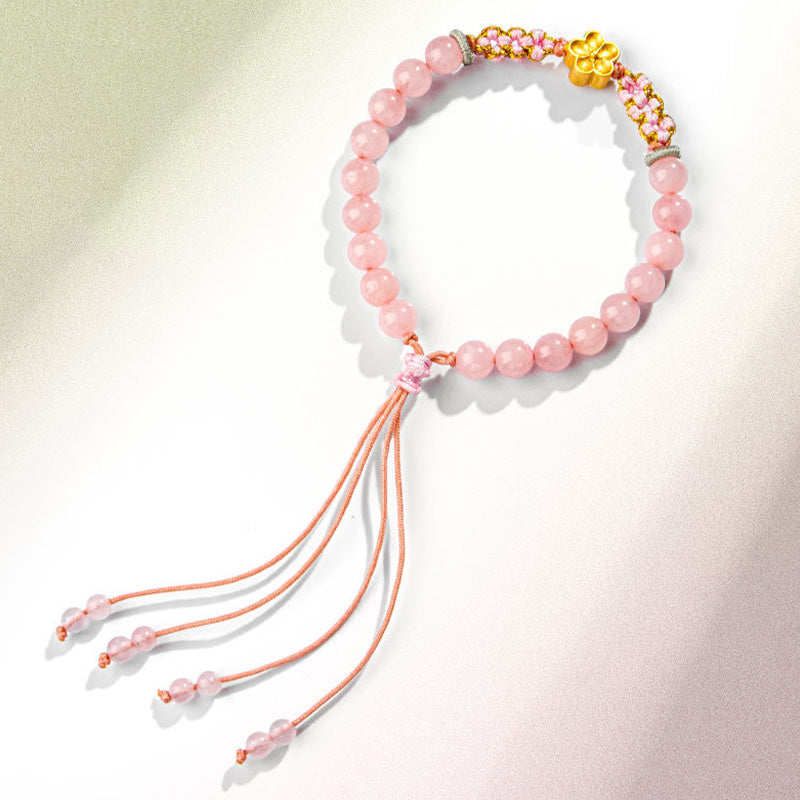 Fortune Jewel 999 Sterling Silver Natural Red Agate Pink Crystal Cherry blossom Bracelet