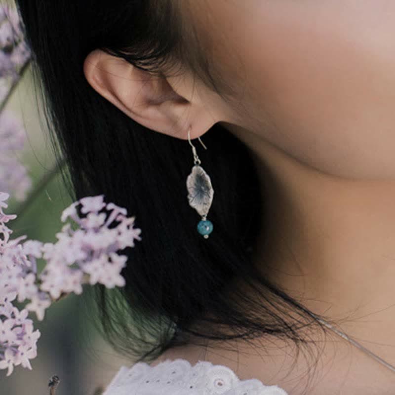 Fortune Jewel 925 Sterling Silver Turquoise Lotus Leaf Protection Drop Dangle Earrings
