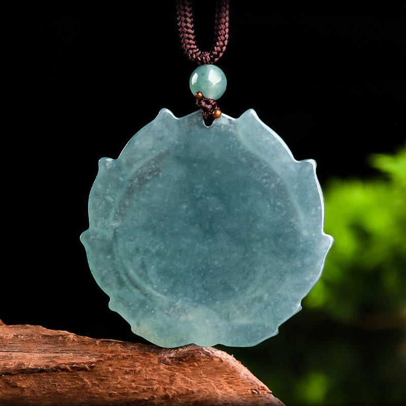 Fortune Jewel Natural Jade Laughing Buddha Lotus Pattern Luck Necklace Pendant Fortune Jewel