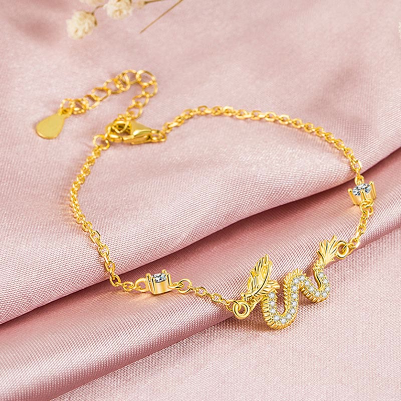 Fortune Jewel 925 Sterling Silver Year Of The Dragon Auspicious Golden Dragon Luck Red Rope Chain Bracelet