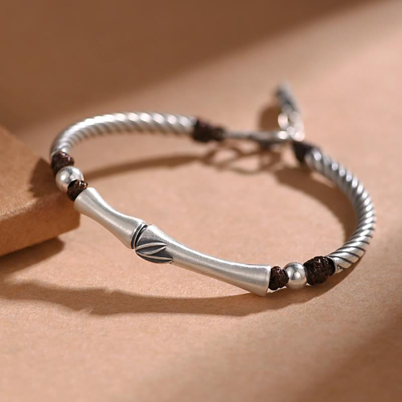Fortune Jewel 999 Sterling Silver Bamboo Pattern Cicada Luck Wealth Bracelet