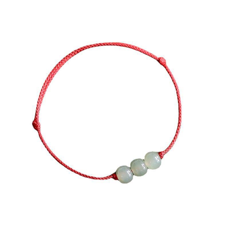Fortune Jewel Three Beads Jade Luck String Weave Bracelet