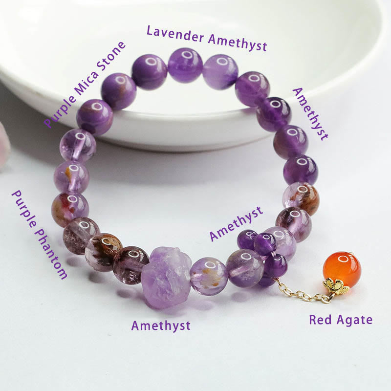 Fortune Jewel Natural Amethyst Purple Phantom Gemstone Spiritual Awareness Bracelet