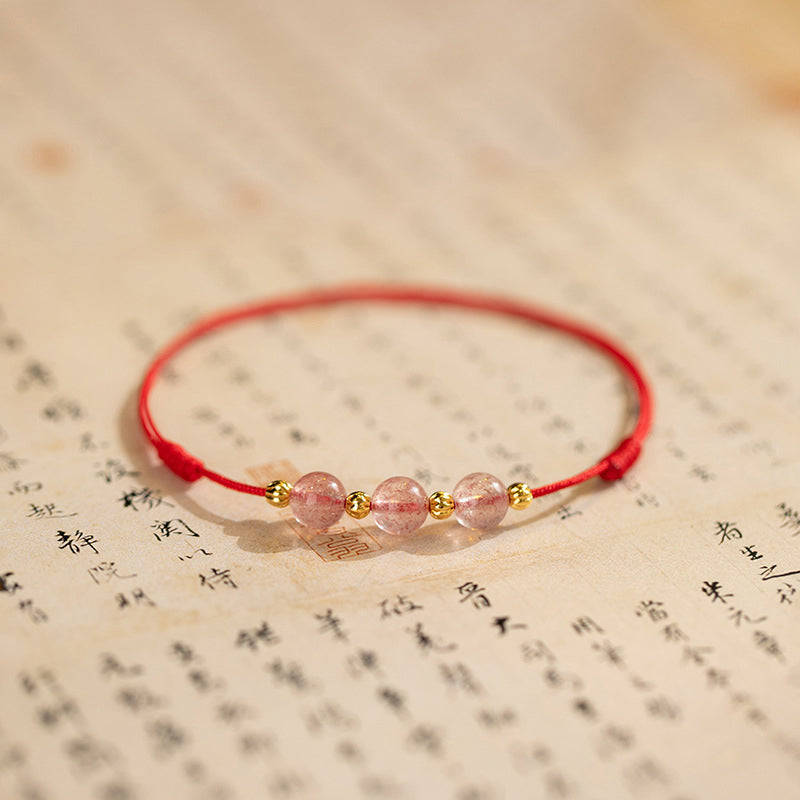 Fortune Jewel Strawberry Crystal Beads Luck Red String Anklet