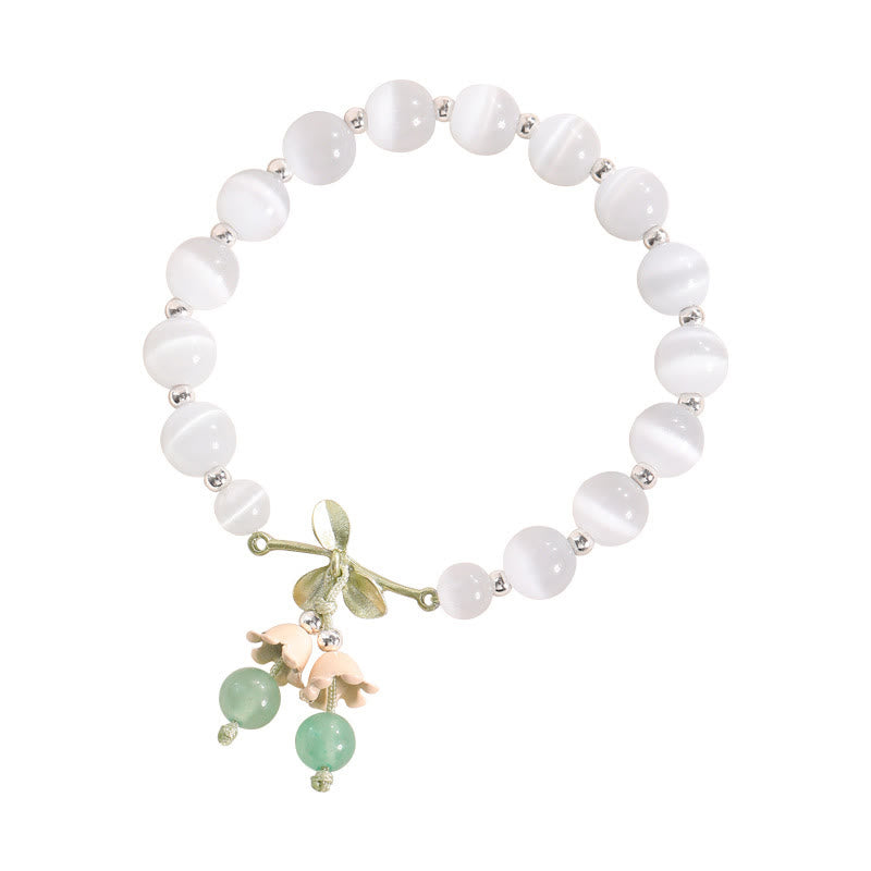 Fortune Jewel Cat's Eye Green Aventurine Blue Chalcedony Pink Crystal Peace Orchid Charm Bracelet