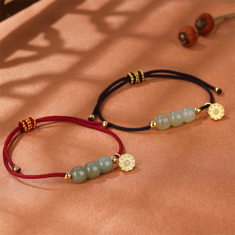 Fortune Jewel Handmade Hetian Jade Bead Lotus Pod Prosperity Luck Braided Bracelet