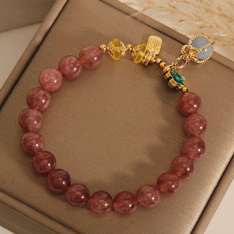Fortune Jewel Natural Strawberry Quartz Crystal Aquamarine Fortune Brand Love Bracelet