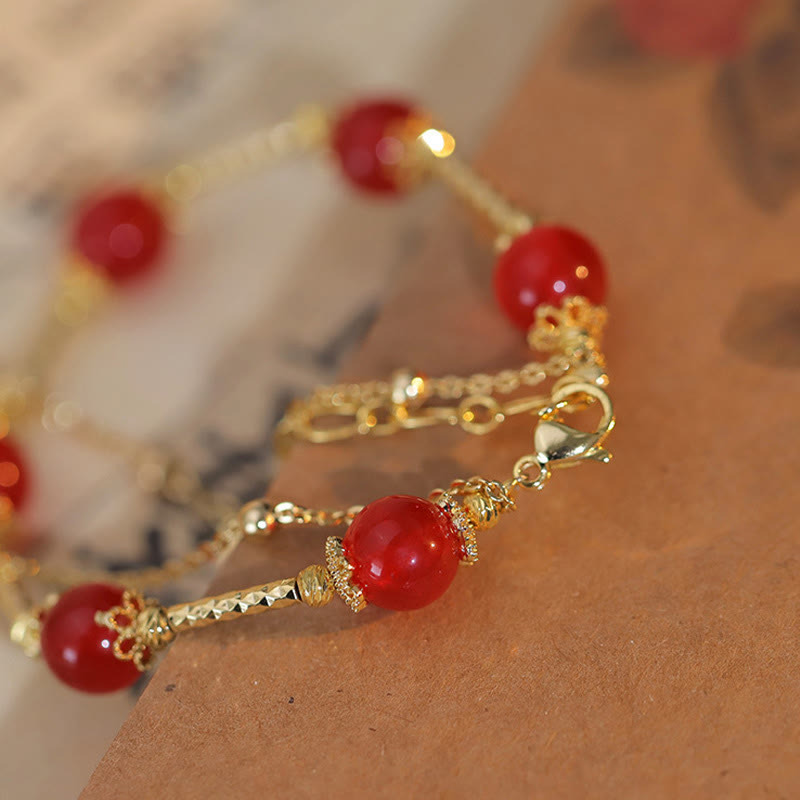 Fortune Jewel Red Agate Fu Character Charm Self-acceptance Bracelet