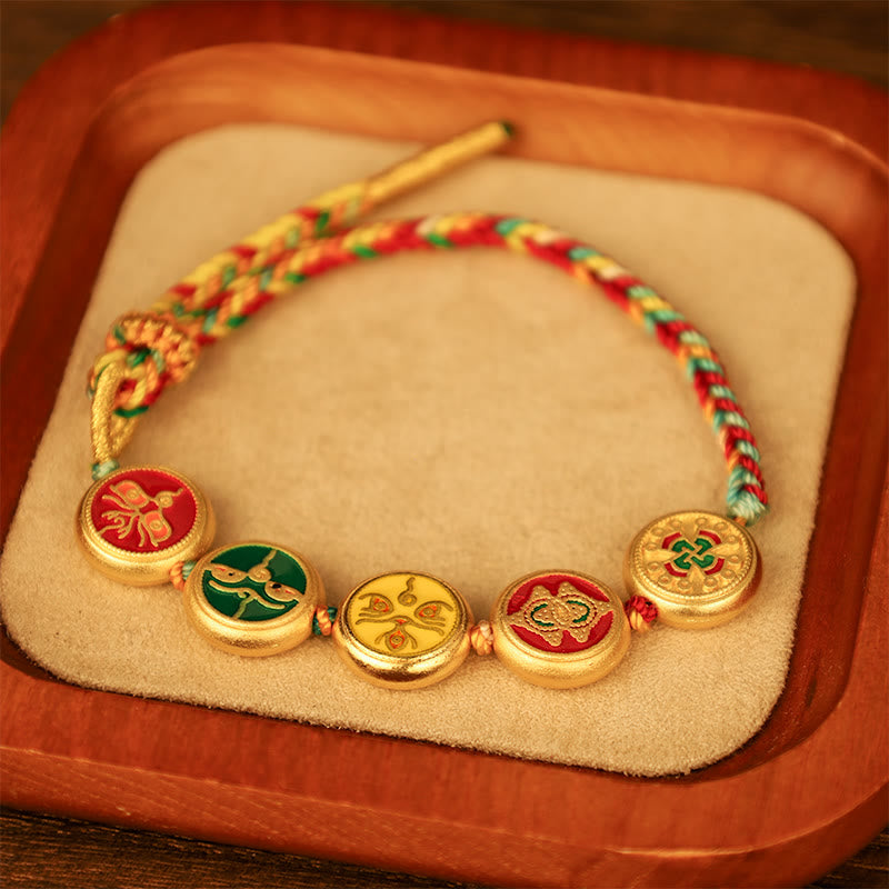 Fortune Jewel Tibetan Five God Of Wealth Colorful Rope Braided Luck Bracelet