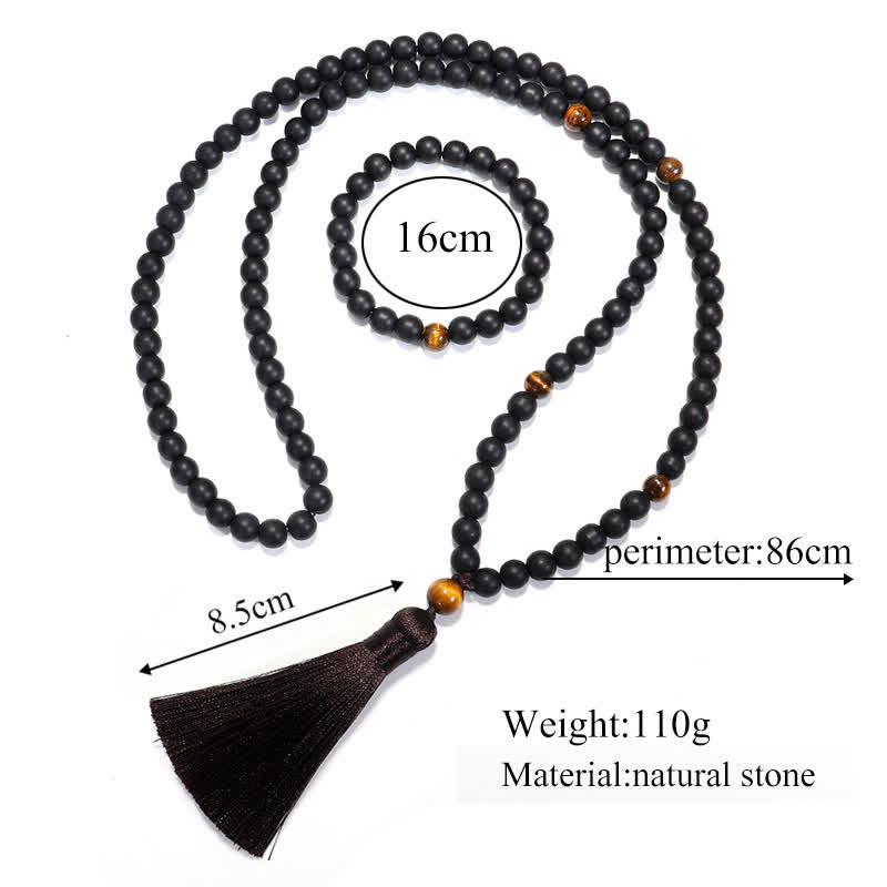 Fortune Jewel 108 Mala Beads Frosted Stone Tiger Eye Balance Bracelet Necklace Pendant