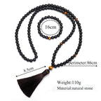 Fortune Jewel 108 Mala Beads Frosted Stone Tiger Eye Balance Bracelet Necklace Pendant
