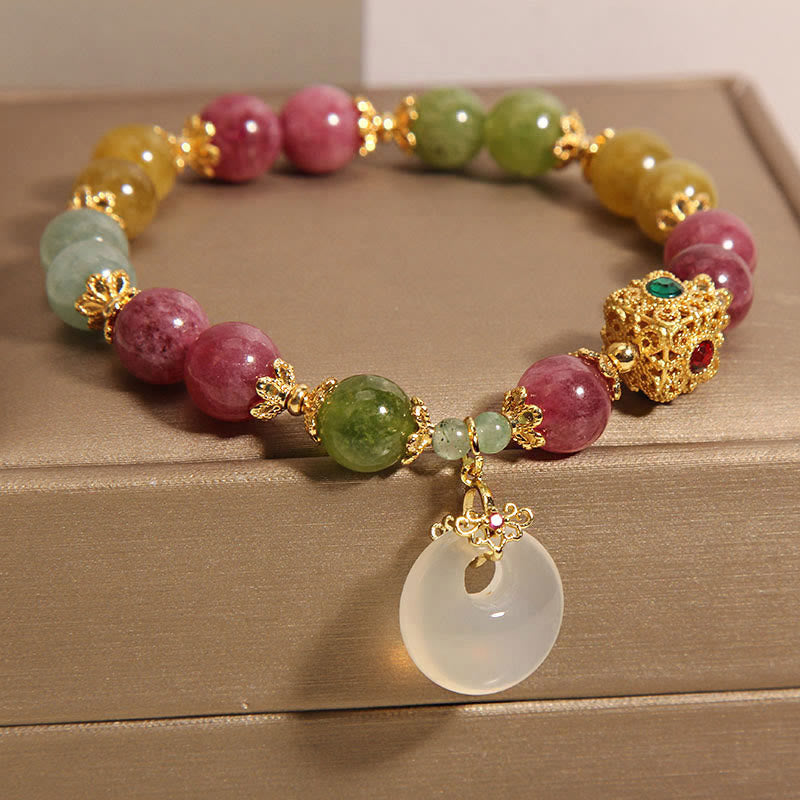 Fortune Jewel Colorful Tourmaline Peace Buckle Charm Wisdom Bracelet