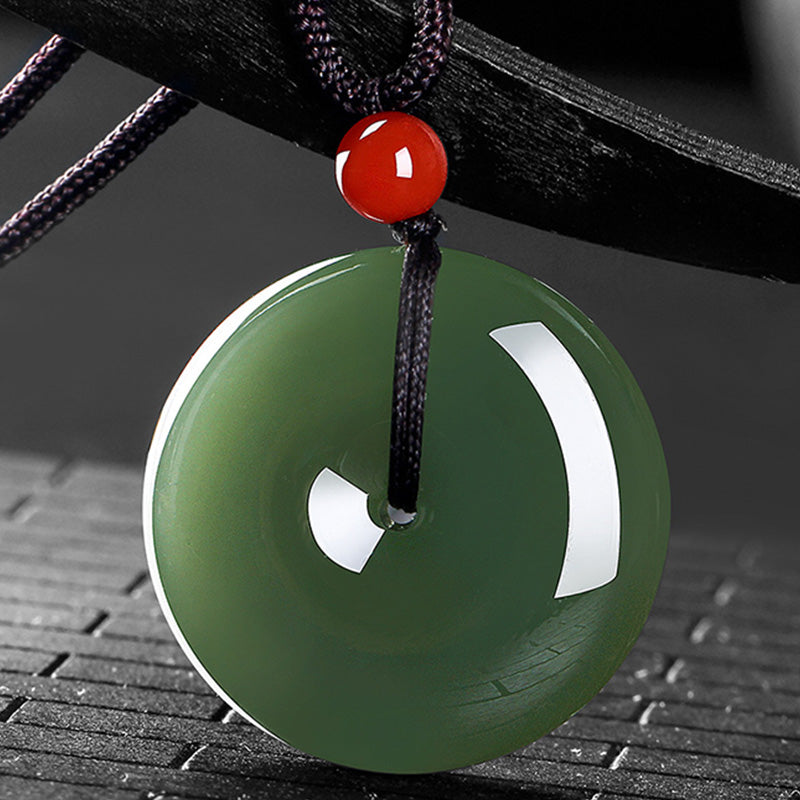 Fortune Jewel Natural Round Jade Peace Buckle Prosperity Necklace String Pendant