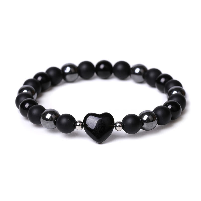 Fortune Jewel Black Onyx Tiger Eye Stone Crystal Love Heart Protection Bracelet