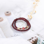 Fortune Jewel 14K Gold Plated Natural Garnet Strawberry Quartz Butterfly Protection Double Wrap Bracelet