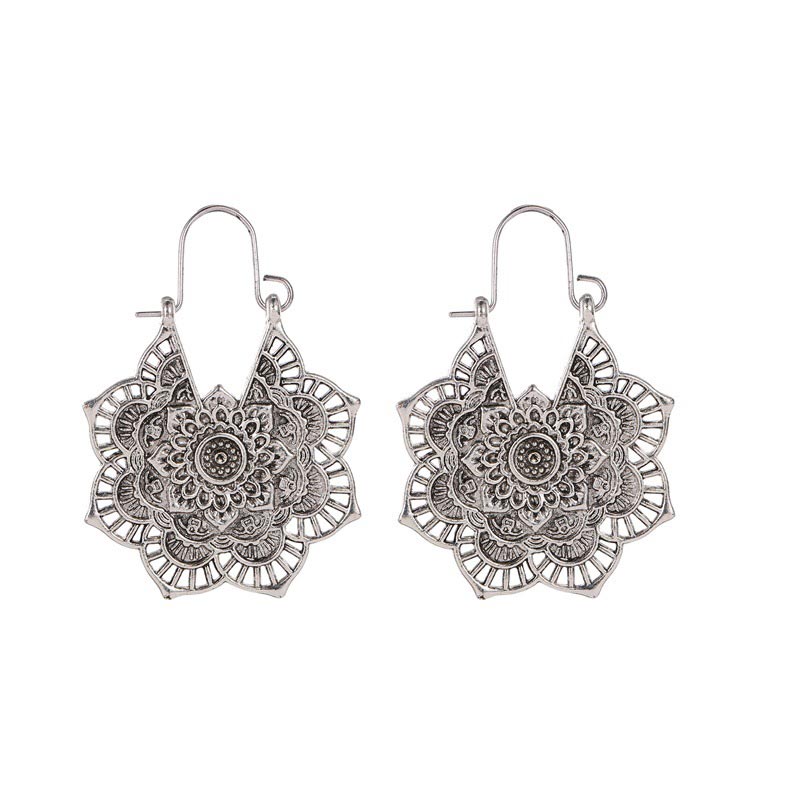 Fortune Jewel Tibetan Lotus Engraving Copper Blessing Drop Earrings