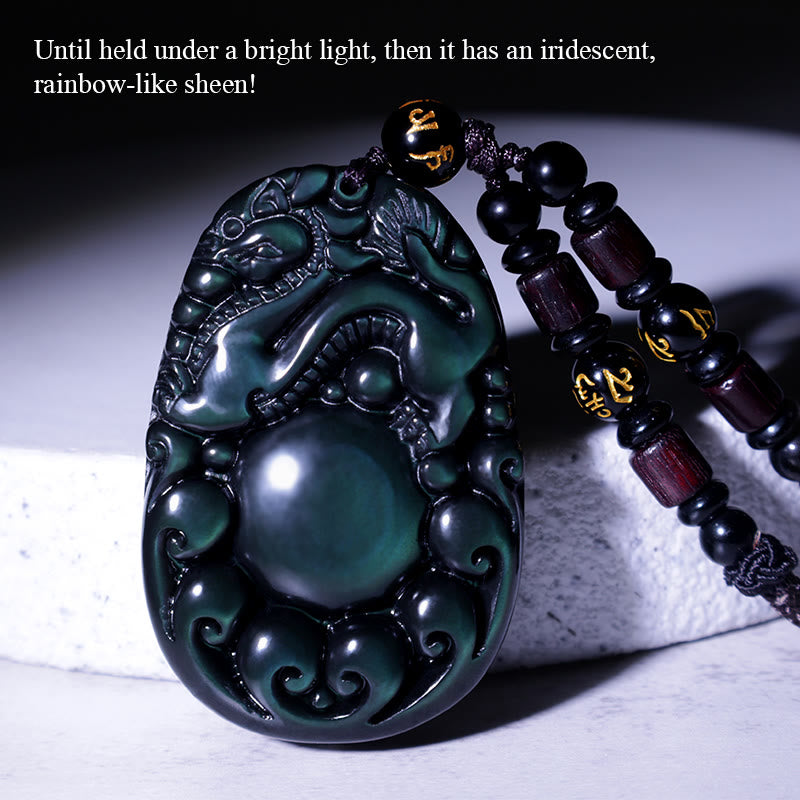 Fortune Jewel Tibetan Positive Rainbow Obsidian PiXiu Necklace