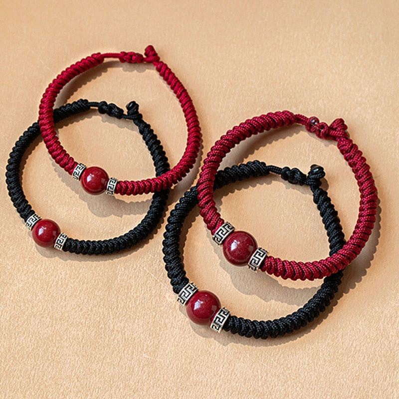 Fortune Jewel 925 Sterling Silver Natural Cinnabar Bead Calm Handmade Braided String Bracelet