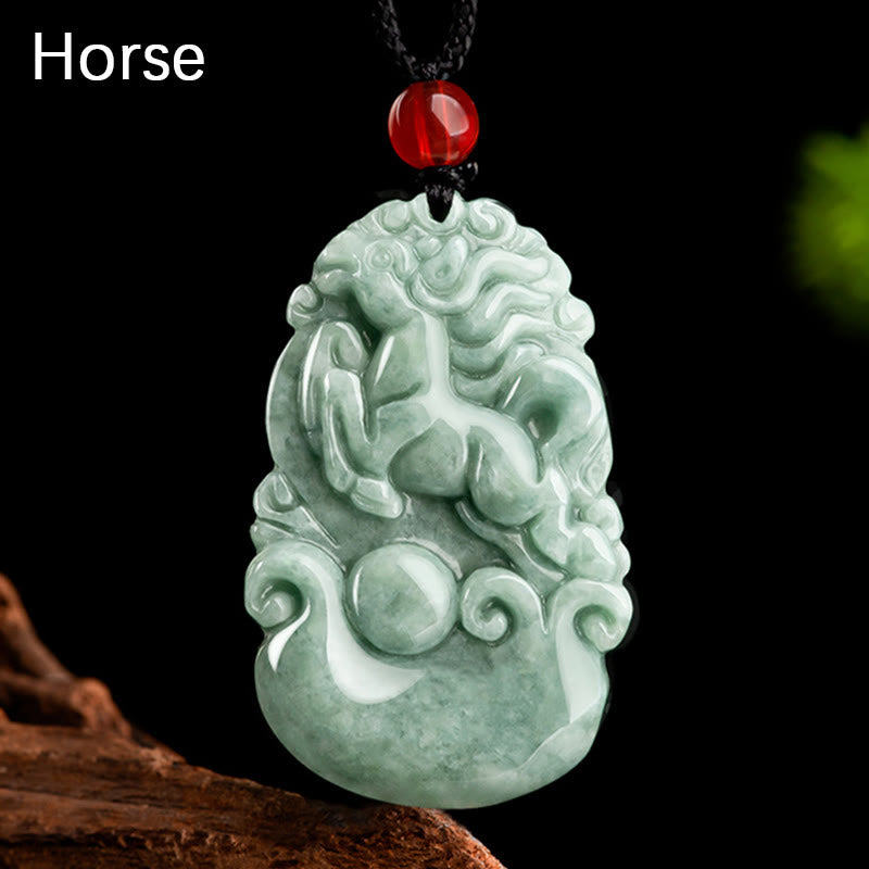 Fortune Jewel Natural Green Jade 12 Chinese Zodiac Luck Prosperity Necklace Pendant