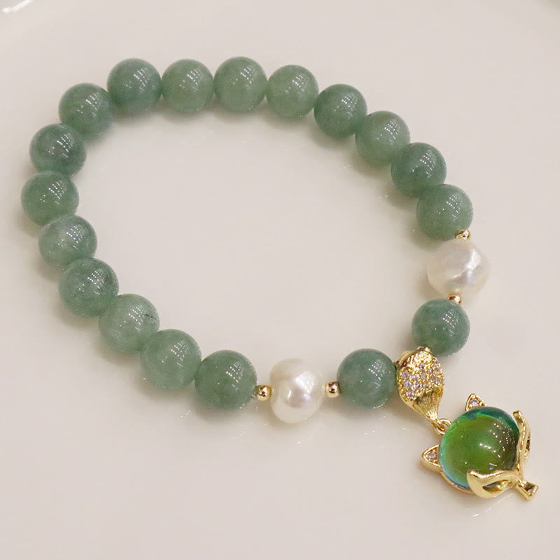 Fortune Jewel Jade Pearl Color-Changing Fox Charm Luck Bracelet