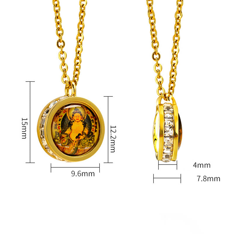 Fortune Jewel Tibetan Yellow God Of Wealth Green Tara Buddha Serenity Titanium Steel Necklace Pendant Fortune Jewel