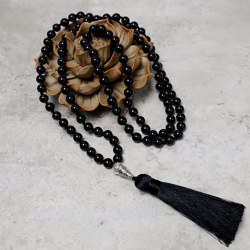 Fortune Jewel 108 Mala Black Onyx Beads Yoga Meditation Prayer Beads Necklace
