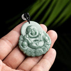 Fortune Jewel Laughing Buddha Natural Jade Copper Coin Abundance Necklace Pendant Fortune Jewel