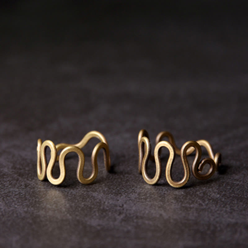 Fortune Jewel Simple Curved Brass Design Copper Luck Wealth Adjustable Ring