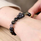 Fortune Jewel Gold Sheen Obsidian Black Obsidian Silver Sheen Obsidian Cute Rabbit Protection Bracelet