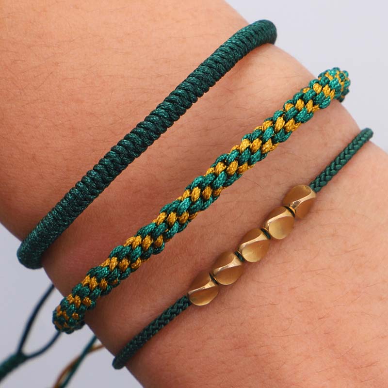 Fortune Jewel 3 PCS Tibetan Copper Beads Healing Protection Luck Bracelet Set