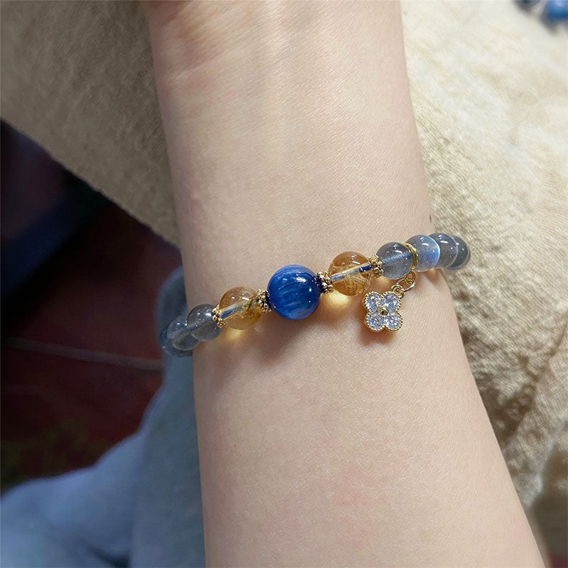 Fortune Jewel Natural Moonstone Flower Chram Healing Beads Bracelet