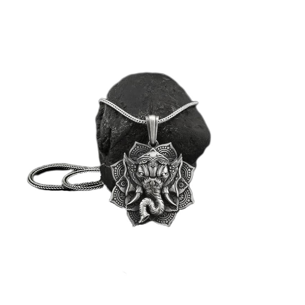 Fortune Jewel Pure Tin Ganesh Ganpati Elephant Protection Amulet Necklace Pendant