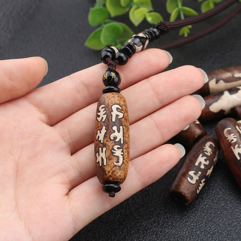 Fortune Jewel Tibet Om Mani Padme Hum Dzi Bead Avalokitesvara Pattern Wealth Necklace Pendant
