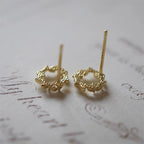 Fortune Jewel 925 Sterling Silver Posts Copper Metal Tiny Wreath Stud Blessing Flower Earrings