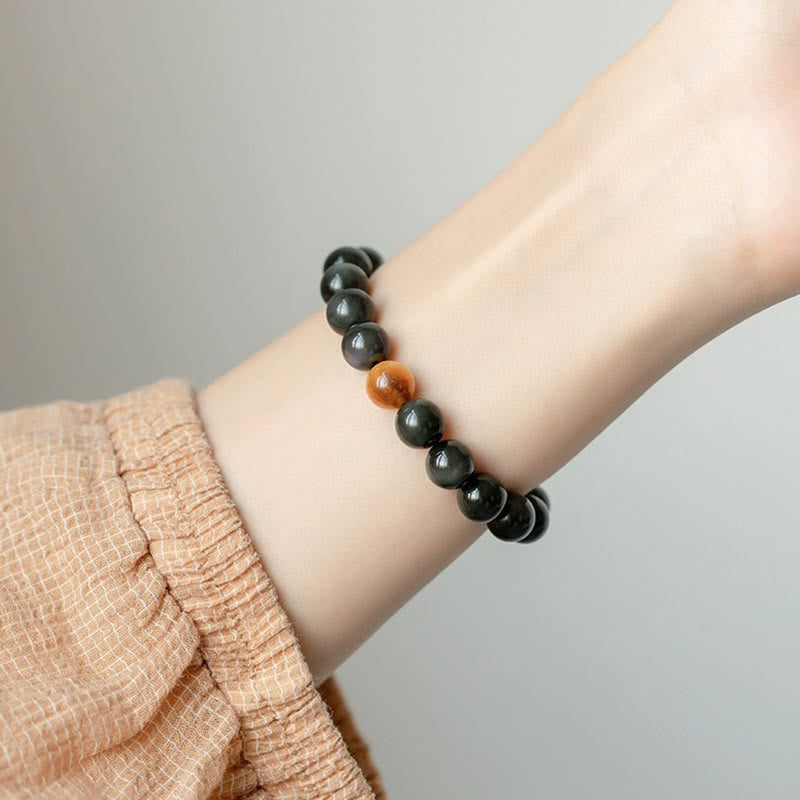 Fortune Jewel Natural Rainbow Obsidian Tiger Eye Positive Love Bracelet