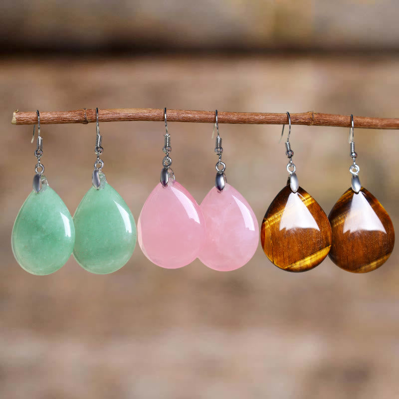 Fortune Jewel Natural Aventurine Dangle Healing Drop Earrings